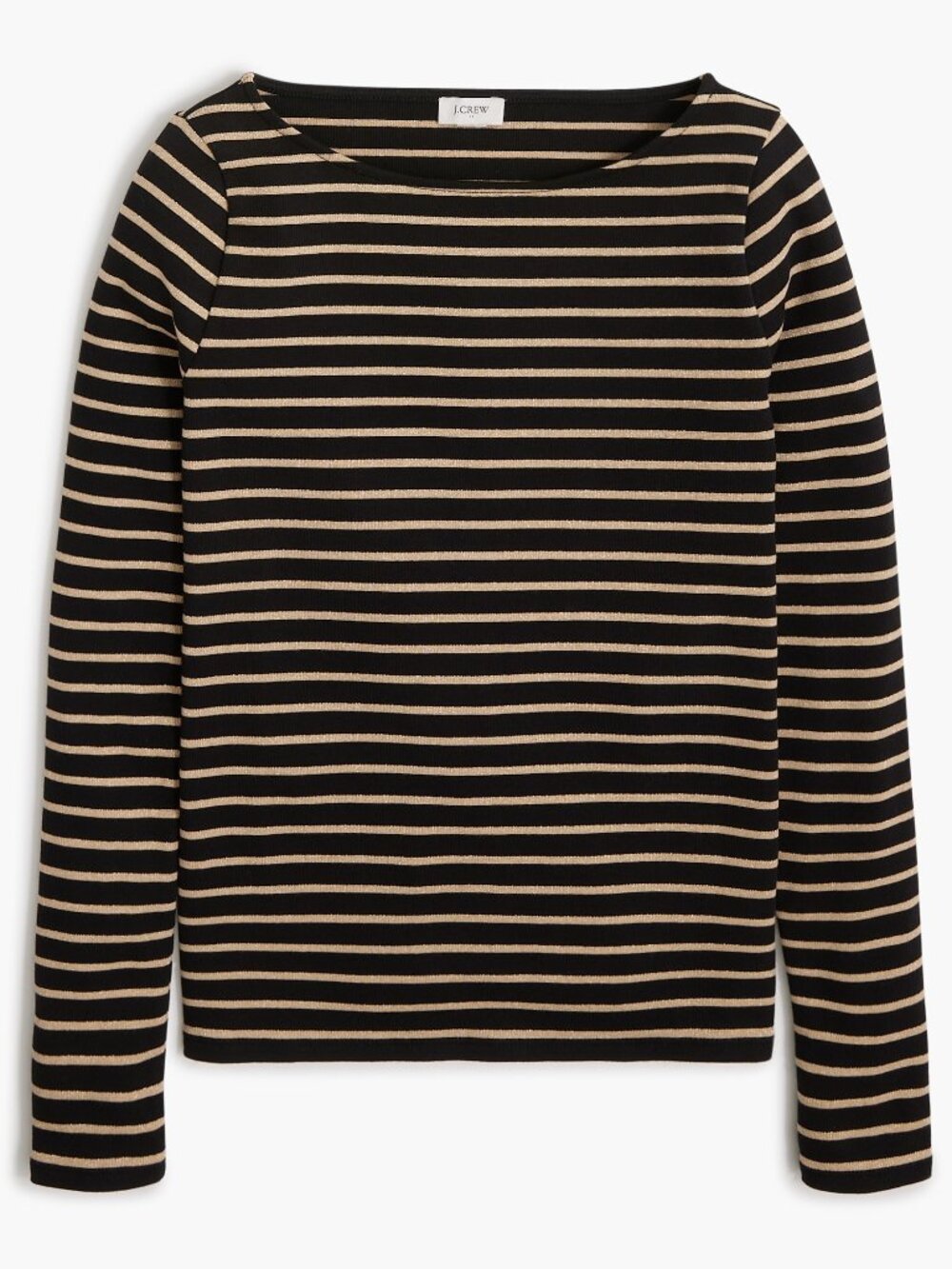 NWT J. Crew Size Medium Black Gold Subtle Metallic Stripe Ribbed Knit Top NEW